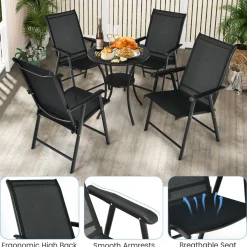 Tangkula Set of 2 Patio Folding Chairs, Fabric Dining Chairs with High Back & Armrests