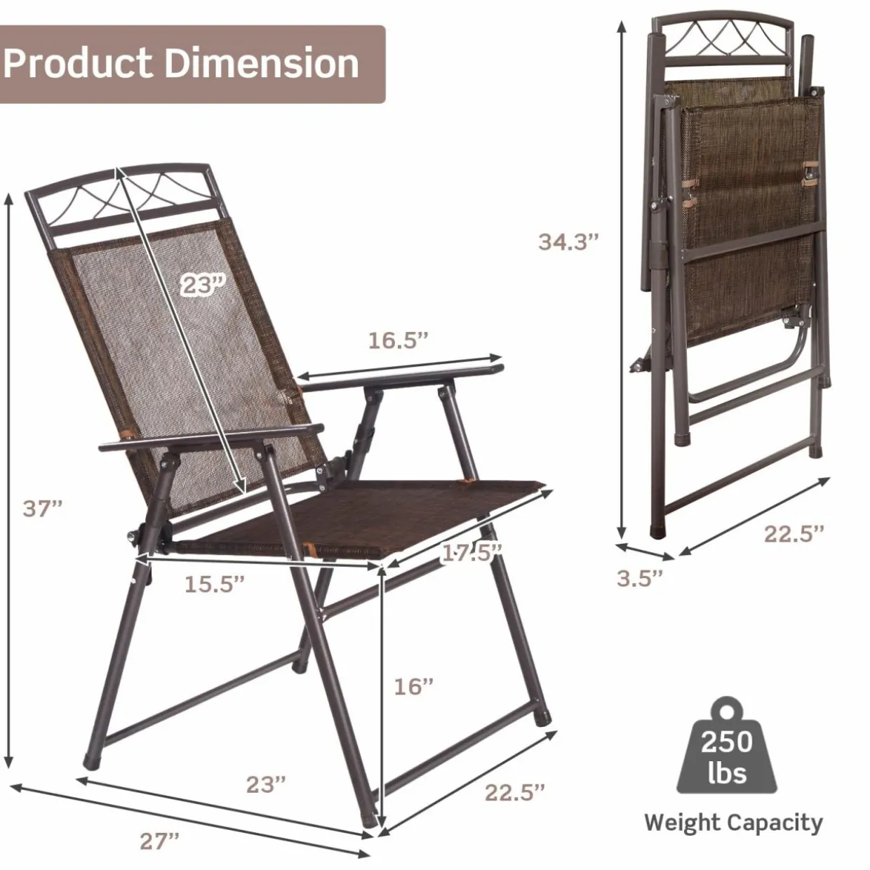 Tangkula Set of 4 Patio Folding Chairs, Foldable Patio Chairs Sling Chairs for Backyard Poolside Balcony