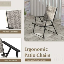 Tangkula Set of 4 Patio Folding Chairs, Outdoor Wicker Dining Chairs with Armrests (4, Mix Gray)