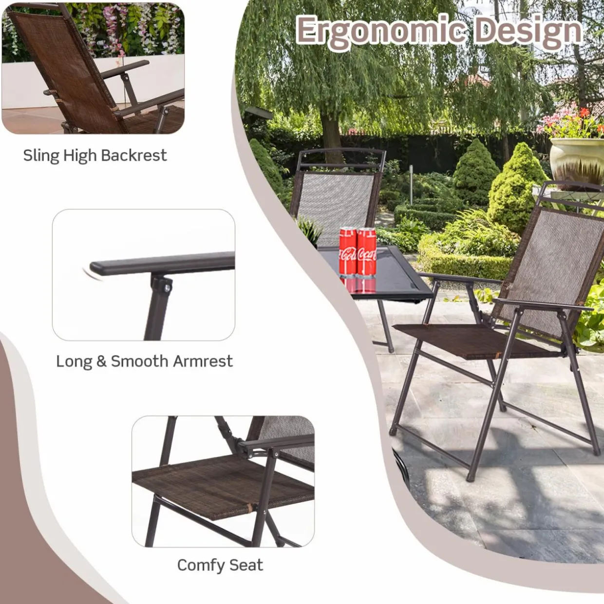 Tangkula Set of 4 Patio Folding Chairs, Foldable Patio Chairs Sling Chairs for Backyard Poolside Balcony