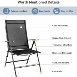 Tangkula Set of 2 Patio Foldable Dining Chairs
