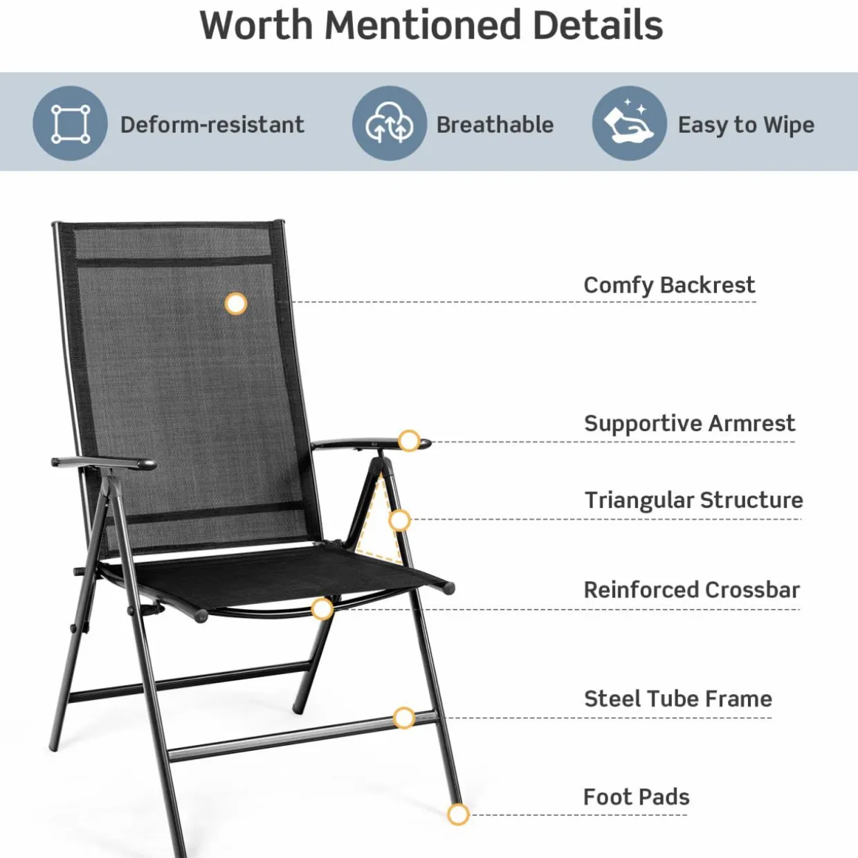 Tangkula Set of 2 Patio Foldable Dining Chairs