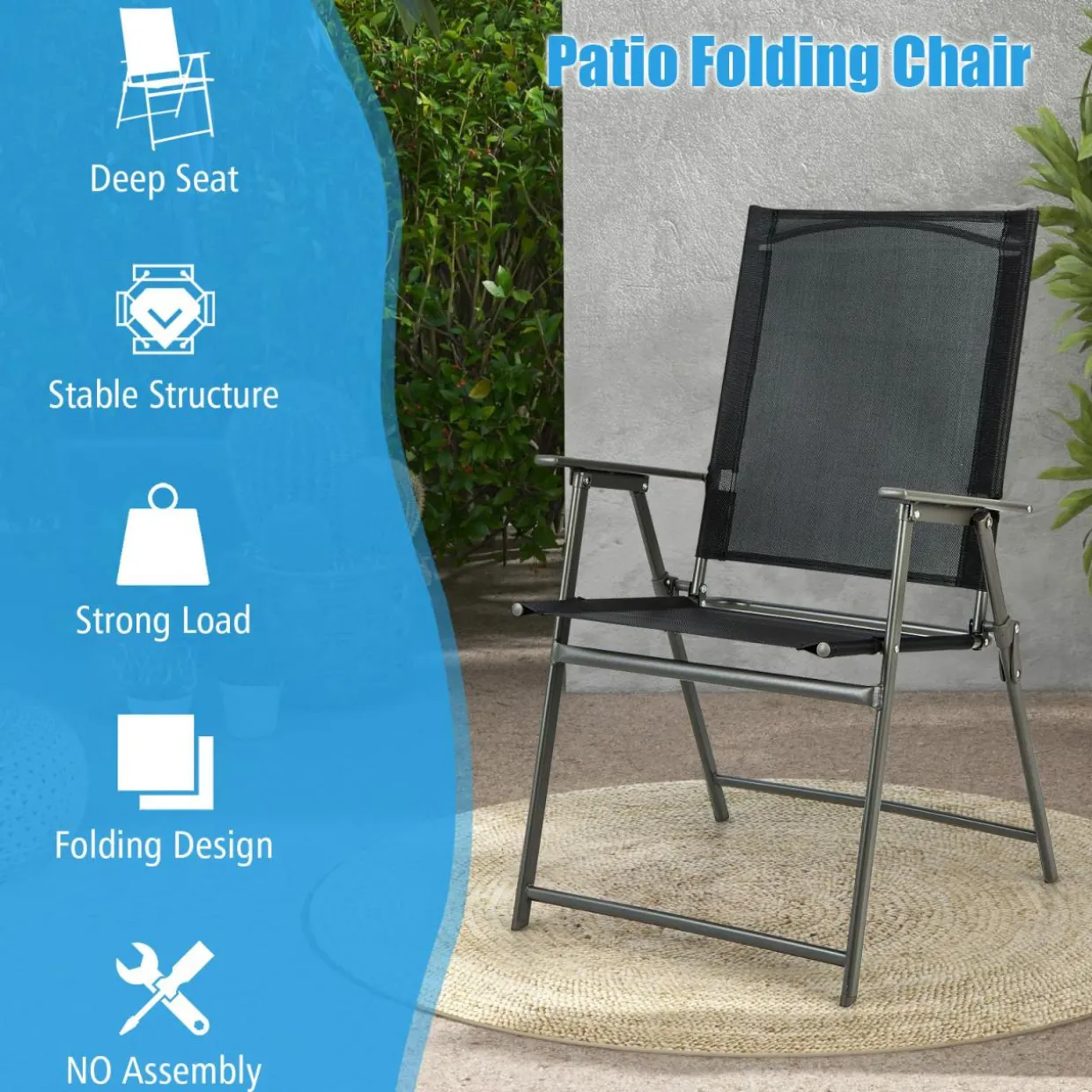 Tangkula Set of 2/4 Patio Folding Chairs, High Back Dining Chairs with Weather-Resistant Fabric