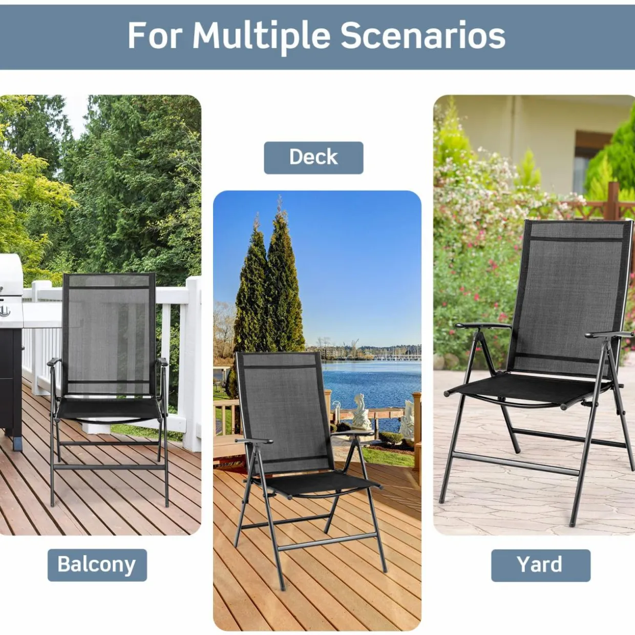 Tangkula Set of 2 Patio Foldable Dining Chairs