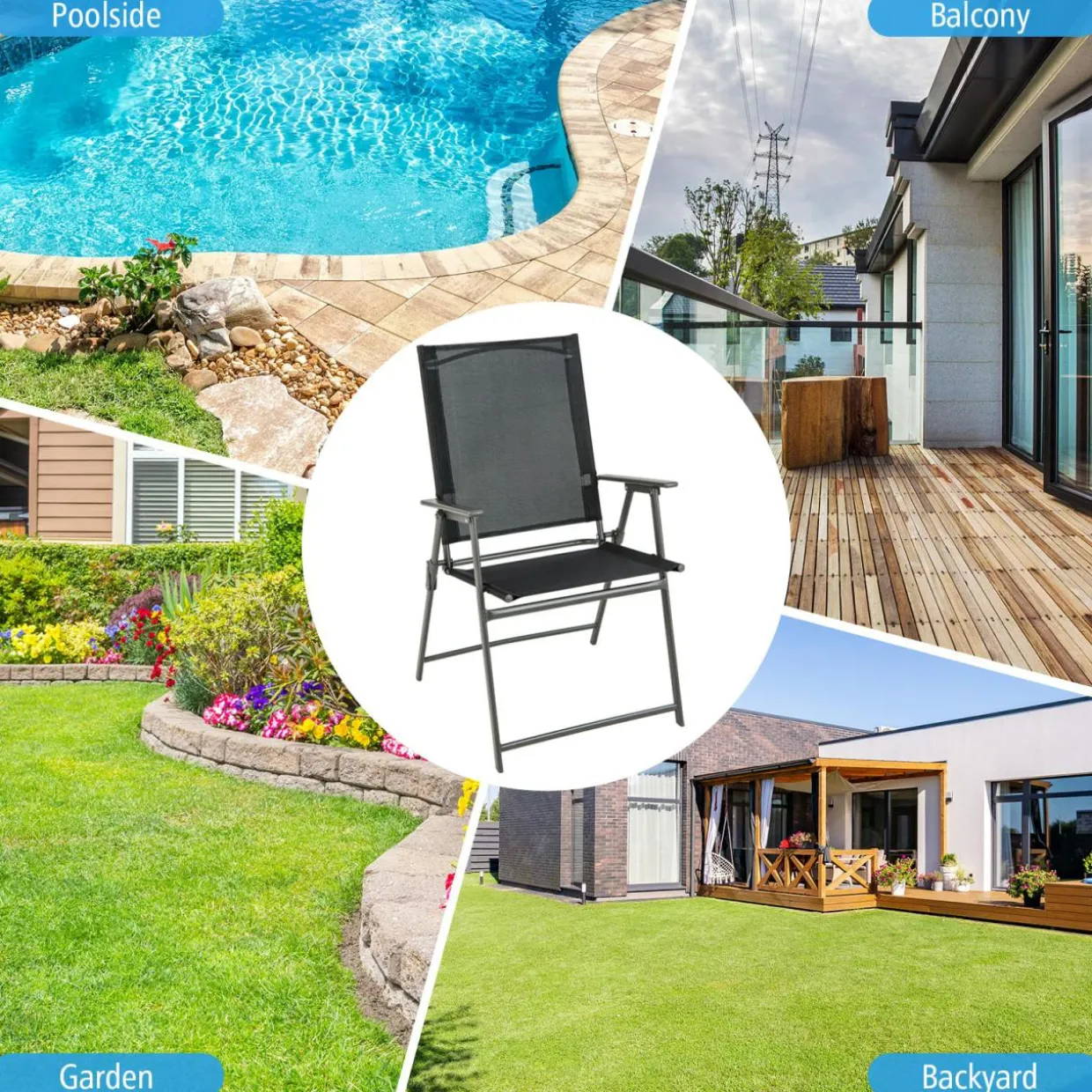 Tangkula Set of 2/4 Patio Folding Chairs, High Back Dining Chairs with Weather-Resistant Fabric