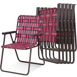 Tangkula Set of 6 Patio Folding Chairs, Outdoor Folding Lawn Chair Set with Armrest, Heavy Duty Steel Frame