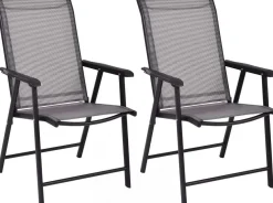 Tangkula Set of 2 Patio Folding Chairs, Fabric Dining Chairs with High Back & Armrests