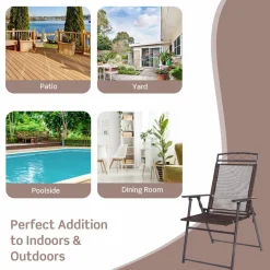 Tangkula Set of 4 Patio Folding Chairs, Foldable Patio Chairs Sling Chairs for Backyard Poolside Balcony