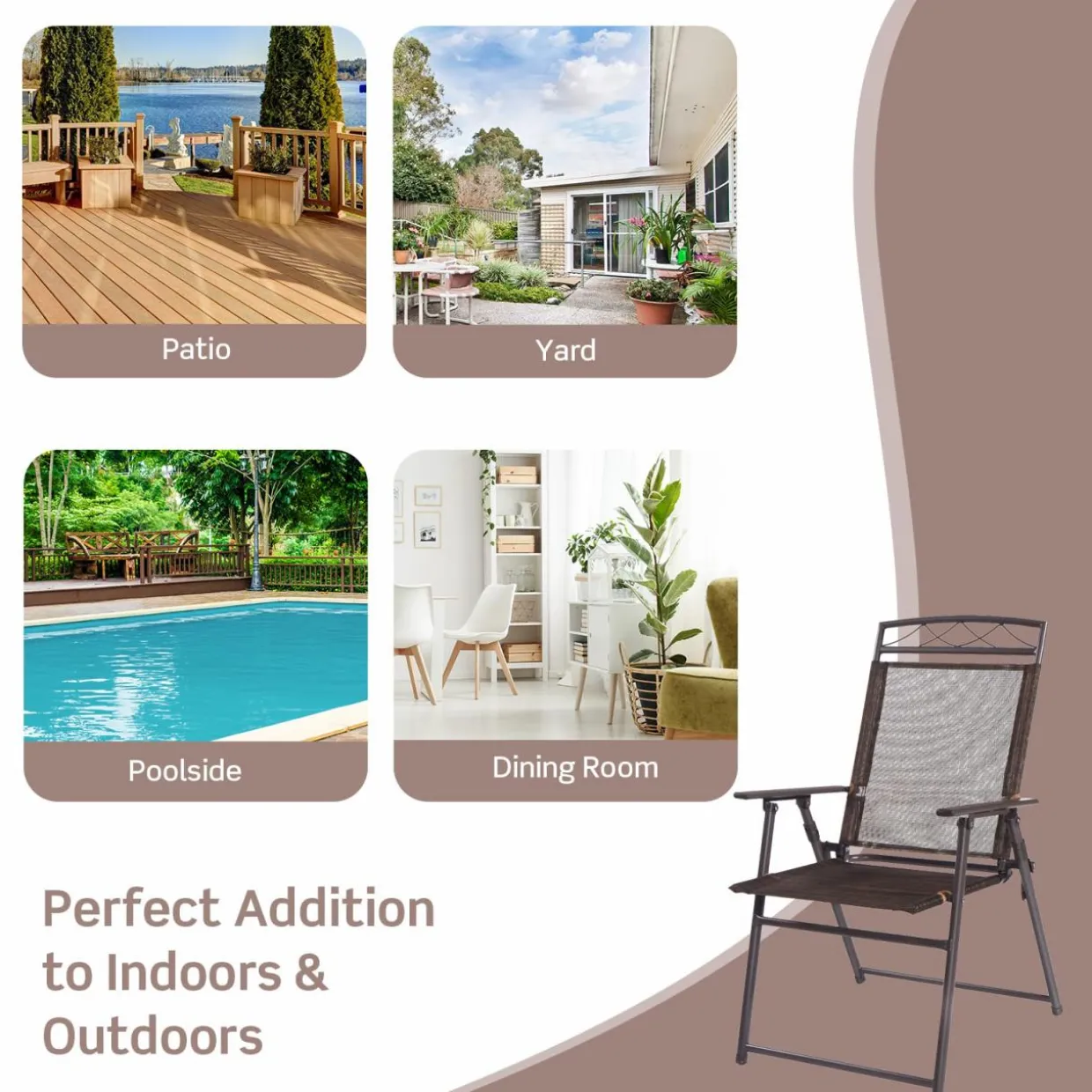 Tangkula Set of 4 Patio Folding Chairs, Foldable Patio Chairs Sling Chairs for Backyard Poolside Balcony
