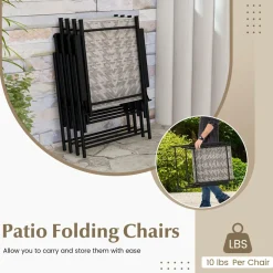 Tangkula Set of 4 Patio Folding Chairs, Outdoor Wicker Dining Chairs with Armrests (4, Mix Gray)