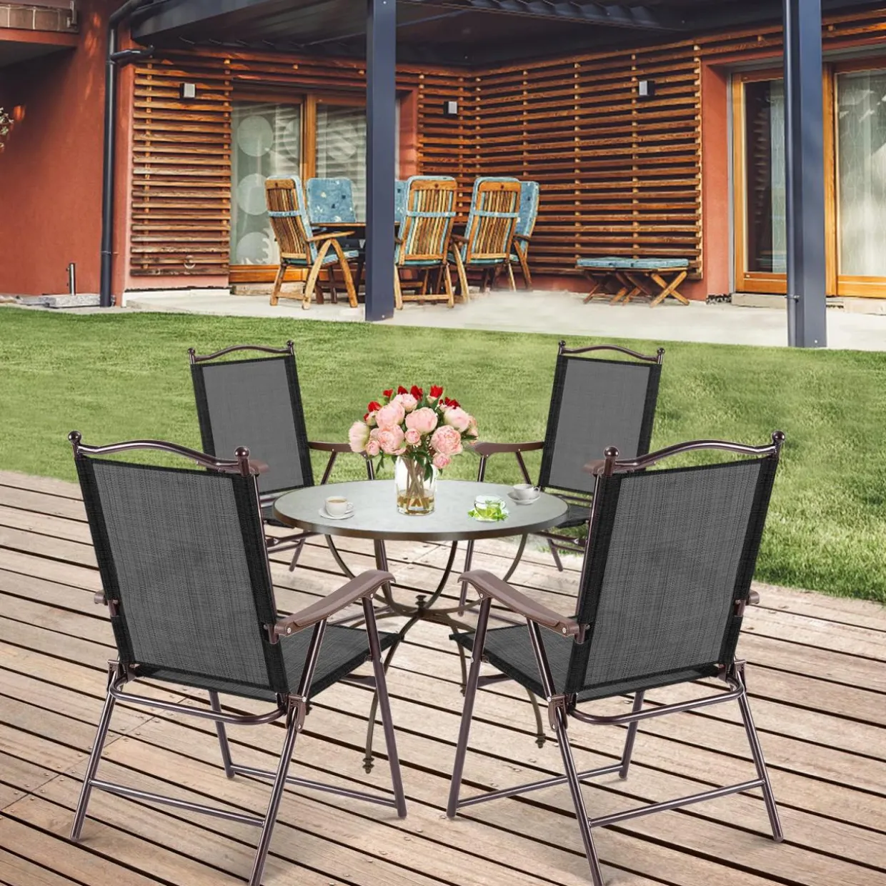 Tangkula Set of 2/4 Patio Folding Dining Chairs