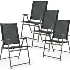 Tangkula Set of 2/4 Patio Folding Chairs, High Back Dining Chairs with Weather-Resistant Fabric