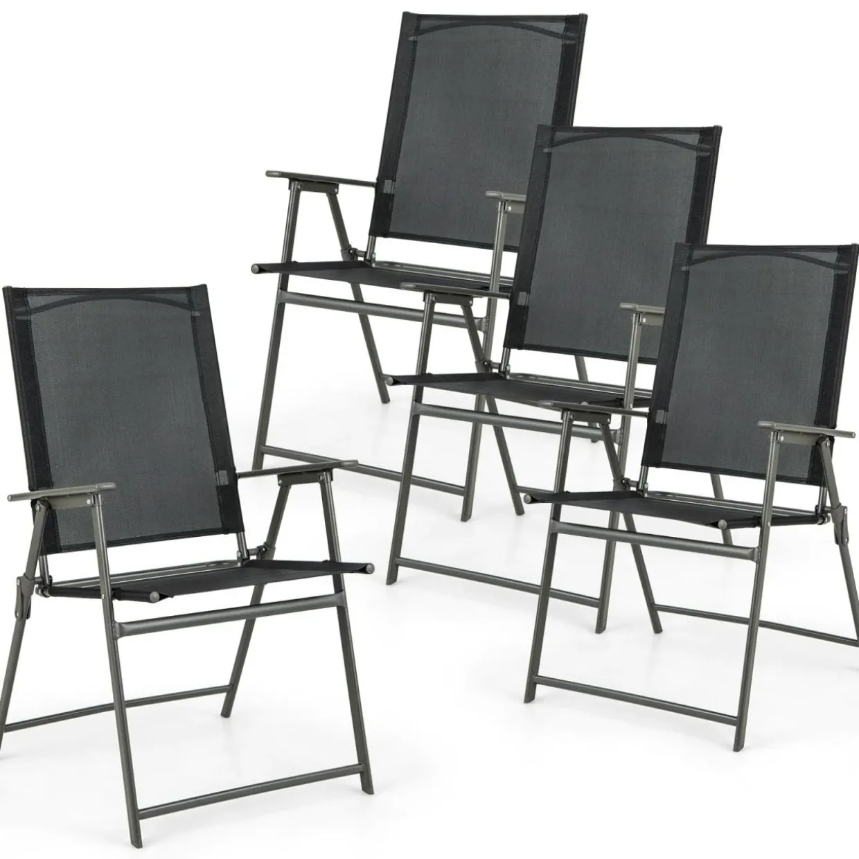Tangkula Set of 2/4 Patio Folding Chairs, High Back Dining Chairs with Weather-Resistant Fabric