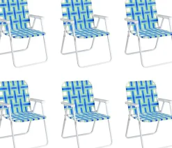 Tangkula Set of 6 Patio Folding Chairs, Outdoor Folding Lawn Chair Set with Armrest, Heavy Duty Steel Frame