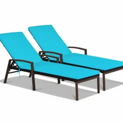Tangkula Set of 2 Patio Furniture Outdoor Rattan Wicker Lounge Chair Set,  Outdoor Reclining Chaise with Armrest and Removable Cushions
