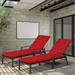 Tangkula Set of 2 Patio Furniture Outdoor Rattan Wicker Lounge Chair Set, Outdoor Reclining Chaise with Armrest and Removable Cushions