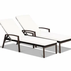 Tangkula Set of 2 Patio Furniture Outdoor Rattan Wicker Lounge Chair Set, Outdoor Reclining Chaise with Armrest and Removable Cushions