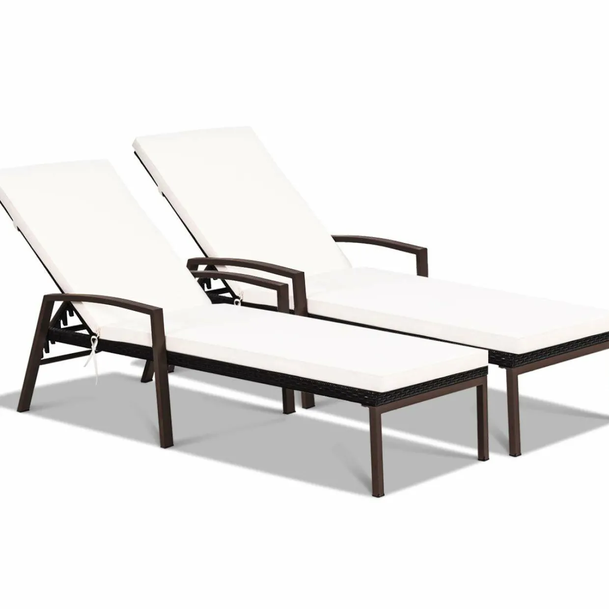 Tangkula Set of 2 Patio Furniture Outdoor Rattan Wicker Lounge Chair Set, Outdoor Reclining Chaise with Armrest and Removable Cushions
