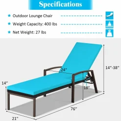 Tangkula Set of 2 Patio Furniture Outdoor Rattan Wicker Lounge Chair Set, Outdoor Reclining Chaise with Armrest and Removable Cushions