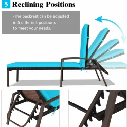 Tangkula Set of 2 Patio Furniture Outdoor Rattan Wicker Lounge Chair Set, Outdoor Reclining Chaise with Armrest and Removable Cushions