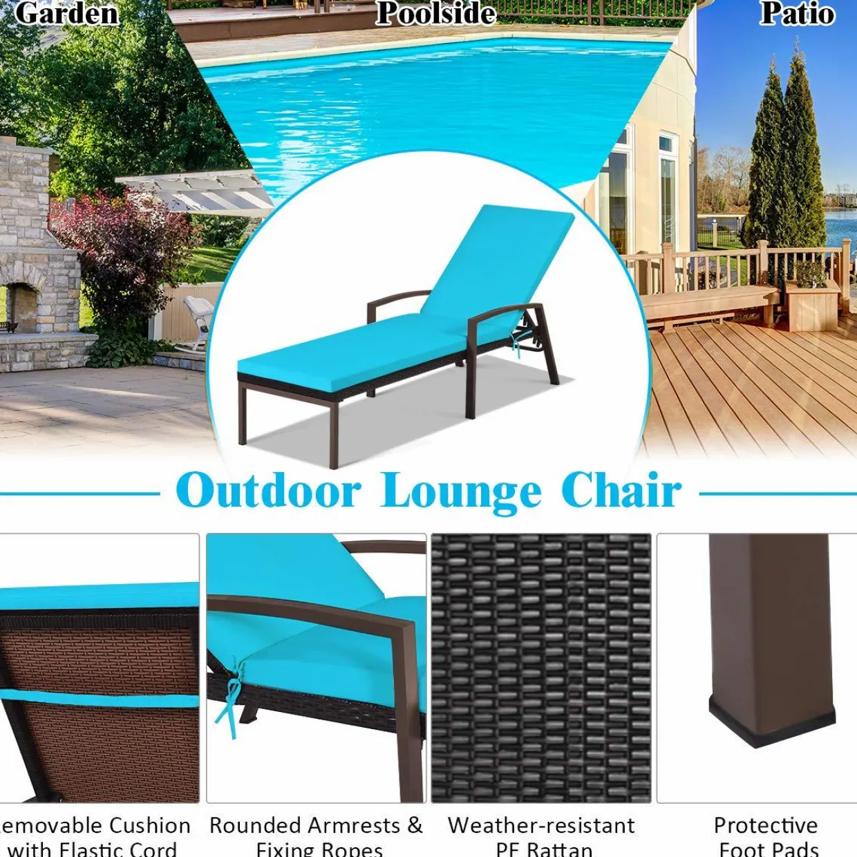 Tangkula Set of 2 Patio Furniture Outdoor Rattan Wicker Lounge Chair Set, Outdoor Reclining Chaise with Armrest and Removable Cushions