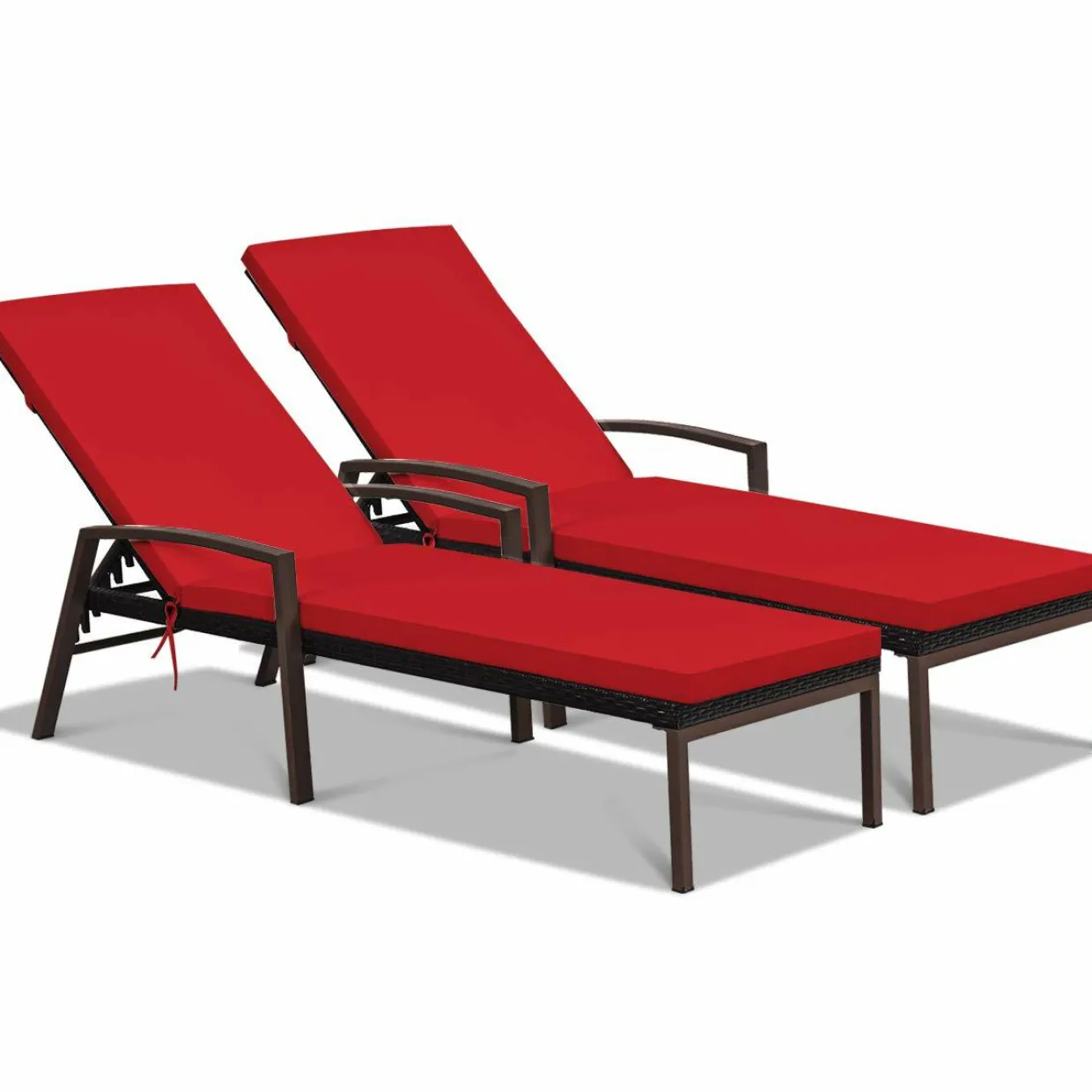 Tangkula Set of 2 Patio Furniture Outdoor Rattan Wicker Lounge Chair Set, Outdoor Reclining Chaise with Armrest and Removable Cushions