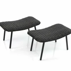 Tangkula Set of 2 Patio Ottomans, Multipurpose Rattan Ottomans w/Padded Quick Dry Foam & Heavy-Duty Metal Legs