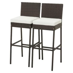 Tangkula Set of 2 Patio Wicker Barstools, Outdoor Bar Height Chair