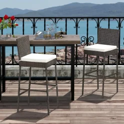 Tangkula Set of 2 Patio Wicker Barstools, Outdoor Bar Height Chair