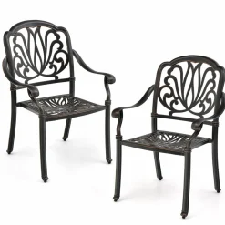 Tangkula Set of 2, Set of 4 Cast Aluminum Patio Dining Chairs, Stackable Outdoor Dining Chairs with Armrests