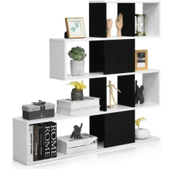 Tangkula 5-Shelf Bookshelf, Modern Ladder Corner Bookshelf, 12 Cubes Stepped Storage Bookcase