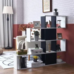 Tangkula 5-Shelf Bookshelf, Modern Ladder Corner Bookshelf, 12 Cubes Stepped Storage Bookcase