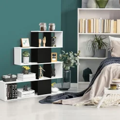Tangkula 5-Shelf Bookshelf, Modern Ladder Corner Bookshelf, 12 Cubes Stepped Storage Bookcase