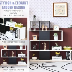 Tangkula 5-Shelf Bookshelf, Modern Ladder Corner Bookshelf, 12 Cubes Stepped Storage Bookcase