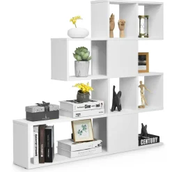 Tangkula 5-Shelf Bookshelf, Modern Ladder Corner Bookshelf, 12 Cubes Stepped Storage Bookcase