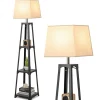 Tangkula Shelf Floor Lamp, 3 Tier Display Floor Lamp with Storage Shelves and Linen Lampshade
