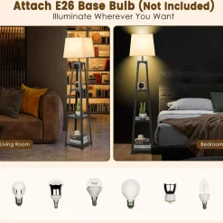 Tangkula Shelf Floor Lamp, 3 Tier Display Floor Lamp with Storage Shelves and Linen Lampshade
