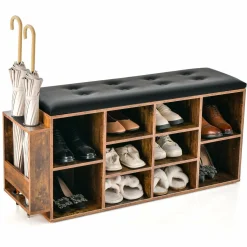 Tangkula Shoe Storage Bench with Umbrella Stand, 10-Cube Entryway Bench
