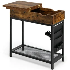 Tangkula Side Table with Charging Station, Flip Top End Table with USB Ports & Outlets