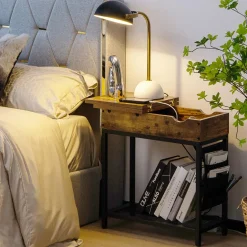 Tangkula Side Table with Charging Station, Flip Top End Table with USB Ports & Outlets