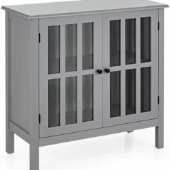 Tangkula Sideboard Buffet Storage Cabinet, Kitchen Storage Cabinet with 2 Glass Doors