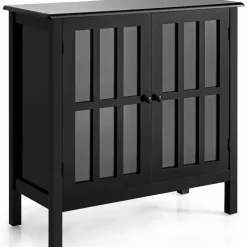 Tangkula Sideboard Buffet Storage Cabinet, Kitchen Storage Cabinet with 2 Glass Doors