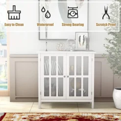 Tangkula Sideboard Buffet Storage Cabinet, Kitchen Storage Cabinet with 2 Glass Doors