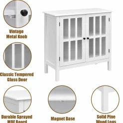 Tangkula Sideboard Buffet Storage Cabinet, Kitchen Storage Cabinet with 2 Glass Doors