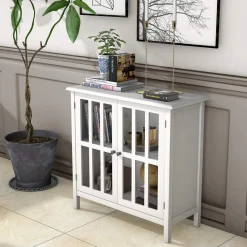 Tangkula Sideboard Buffet Storage Cabinet, Kitchen Storage Cabinet with 2 Glass Doors