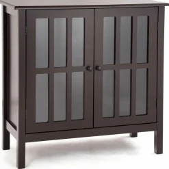 Tangkula Sideboard Buffet Storage Cabinet, Kitchen Storage Cabinet with 2 Glass Doors
