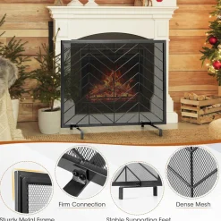 Tangkula Single Panel Fireplace Screen, Wrought Metal Fire Spark Guard