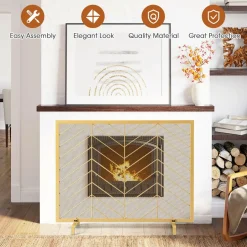 Tangkula Single Panel Fireplace Screen, Wrought Metal Fire Spark Guard