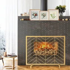 Tangkula Single Panel Fireplace Screen, Wrought Metal Fire Spark Guard