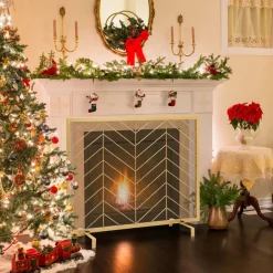Tangkula Single Panel Fireplace Screen, Wrought Metal Fire Spark Guard